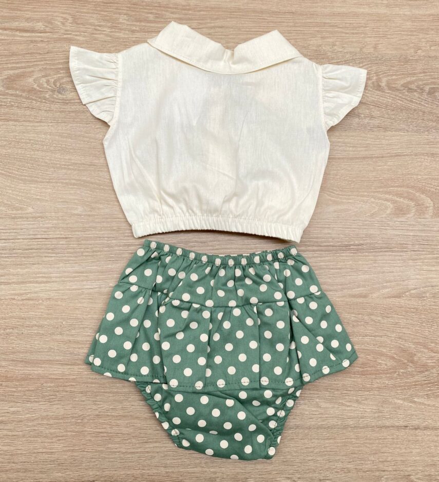 fernandaramoskids com br Conjunto Infantil Feminino Blusa Cropped Nude e Calcinha Poá Verde 3