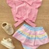 fernandaramoskids com br Conjunto Infantil Feminino Blusa Cropped Rosa e Calcinha Listrada 1