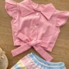 fernandaramoskids com br Conjunto Infantil Feminino Blusa Cropped Rosa e Calcinha Listrada 2