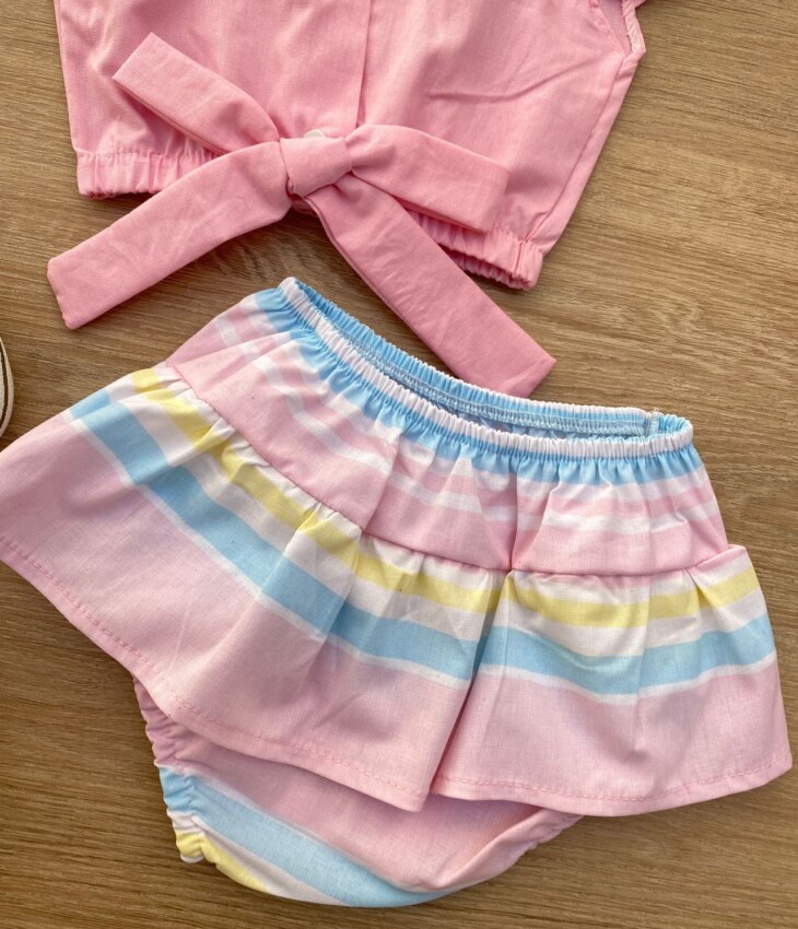 fernandaramoskids com br Conjunto Infantil Feminino Blusa Cropped Rosa e Calcinha Listrada 3