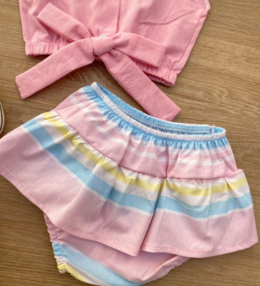 fernandaramoskids com br Conjunto Infantil Feminino Blusa Cropped Rosa e Calcinha Listrada 3