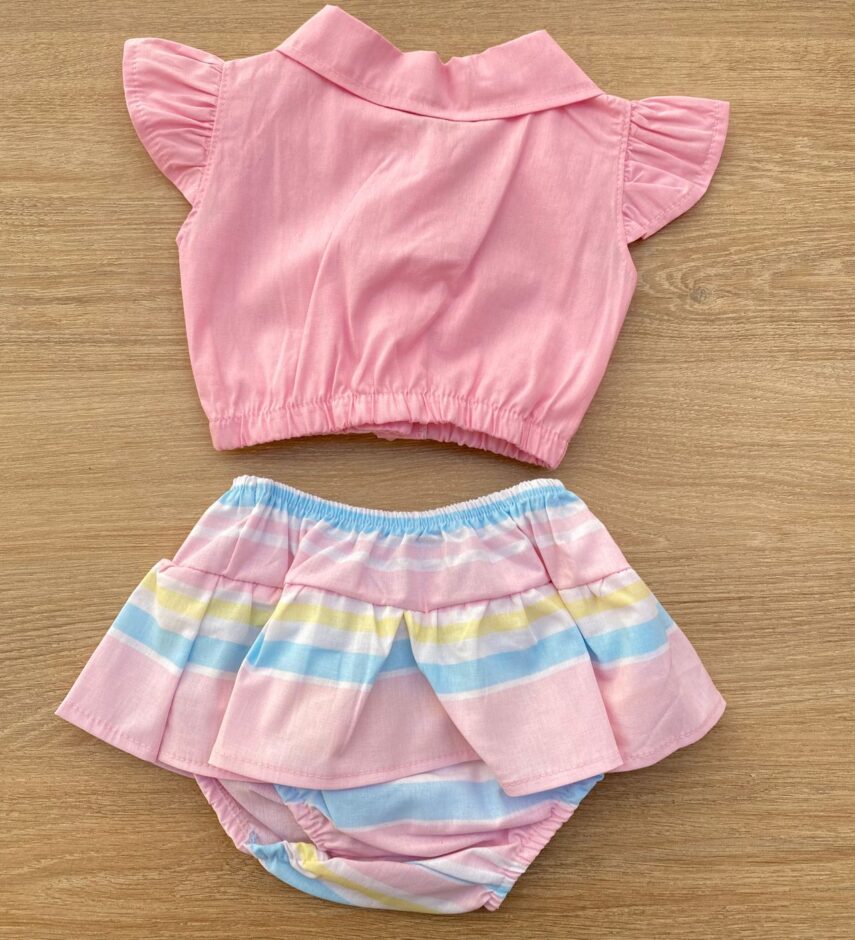 fernandaramoskids com br Conjunto Infantil Feminino Blusa Cropped Rosa e Calcinha Listrada 4