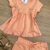 fernandaramoskids com br Conjunto Infantil Feminino Blusa Detalhe Laise e Short Salmão 1