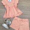 Conjunto Infantil Feminino Blusa Detalhe Laise e Short Salmão Fernanda Ramos Kids