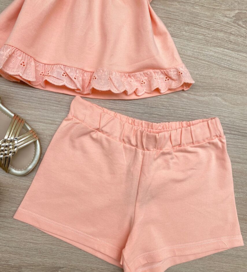fernandaramoskids com br Conjunto Infantil Feminino Blusa Detalhe Laise e Short Salmão 2