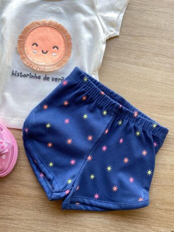 fernandaramoskids com br Conjunto Infantil Feminino Blusa e Short Estampa Sol 1