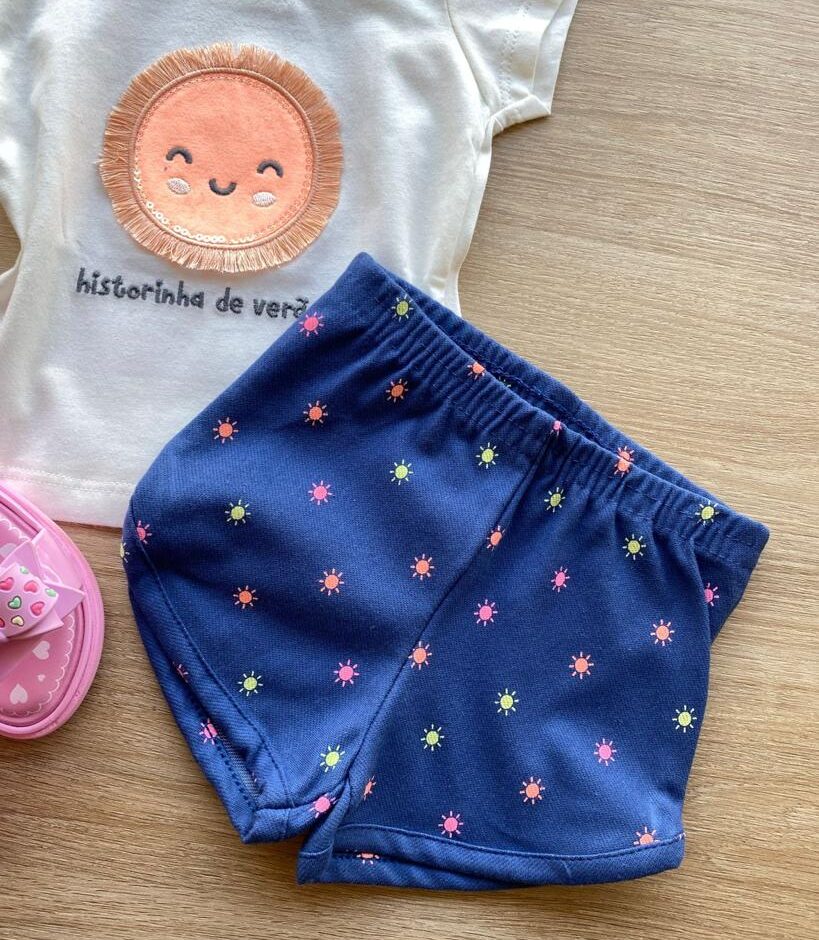 fernandaramoskids com br Conjunto Infantil Feminino Blusa e Short Estampa Sol 1