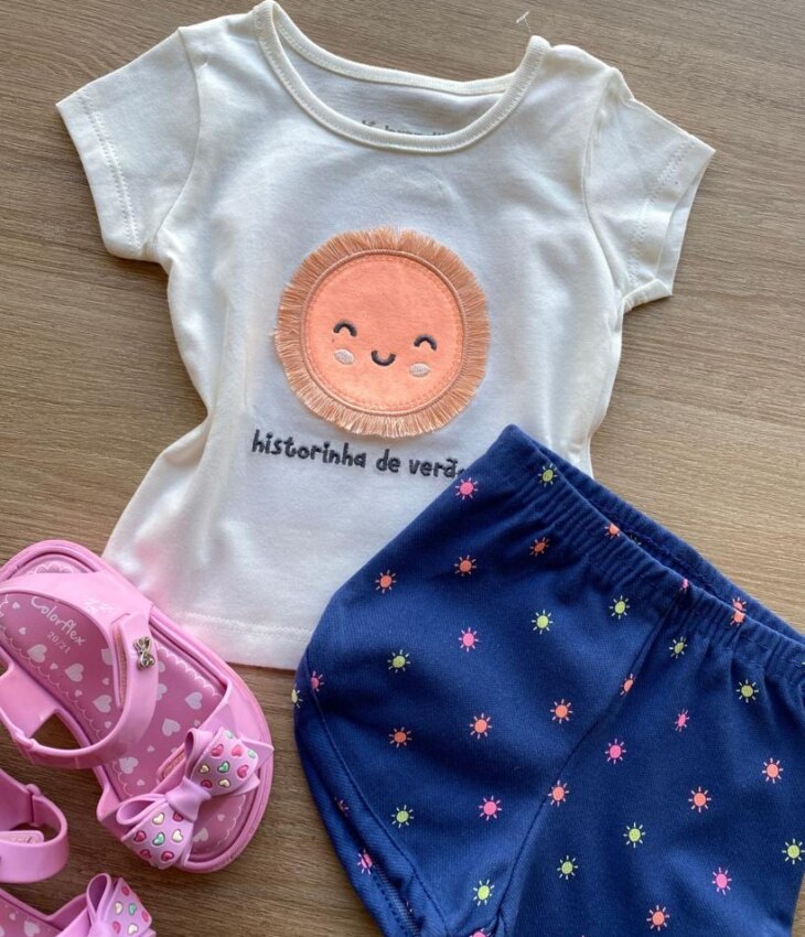 fernandaramoskids com br Conjunto Infantil Feminino Blusa e Short Estampa Sol 2