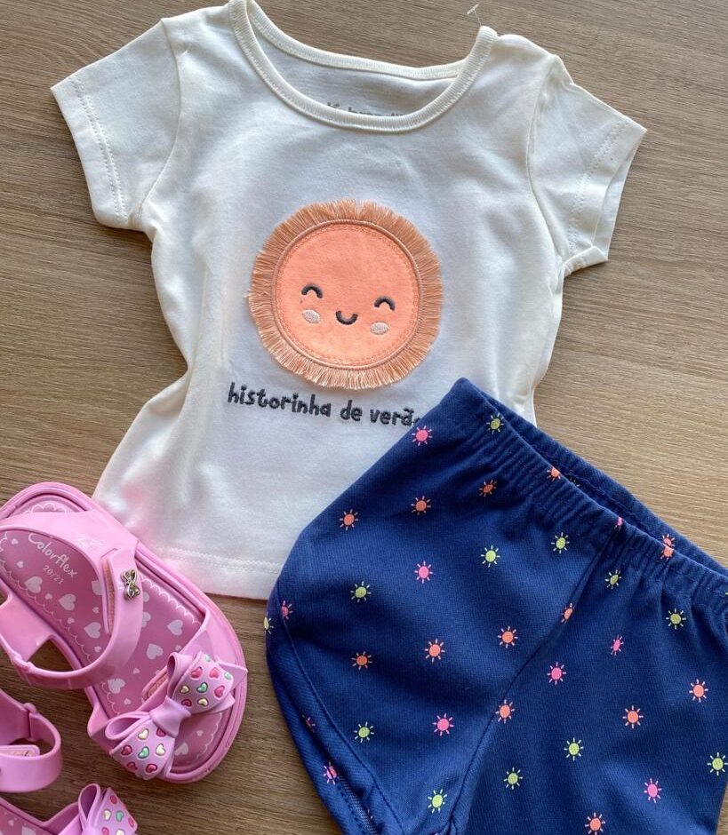 fernandaramoskids com br Conjunto Infantil Feminino Blusa e Short Estampa Sol 2