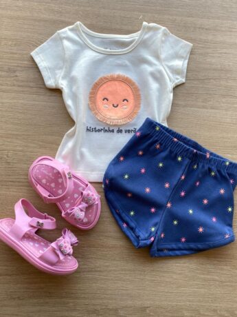 Conjunto Infantil Feminino Blusa e Short Estampa Sol Fernanda Ramos Kids