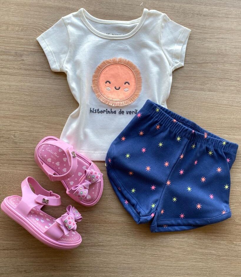 Conjunto Infantil Feminino Blusa e Short Estampa Sol Fernanda Ramos Kids
