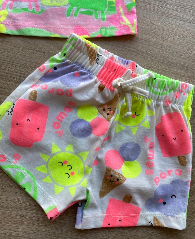 fernandaramoskids com br Conjunto Infantil Feminino Blusa e Short Néon Brilha no Escuro 2