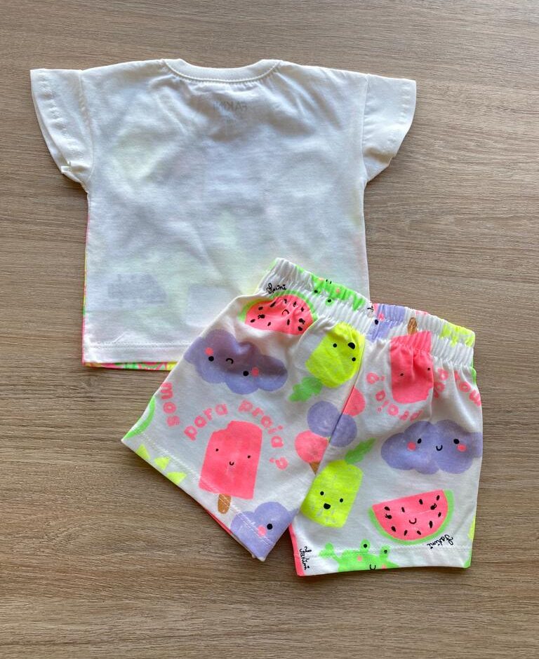 fernandaramoskids com br Conjunto Infantil Feminino Blusa e Short Néon Brilha no Escuro 4