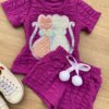fernandaramoskids com br Conjunto Infantil Feminino Blusa Gatinho Manga Curta e Short Fúcsia 1