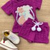 Conjunto Infantil Feminino Blusa Gatinho Manga Curta e Short Fúcsia Fernanda Ramos Store