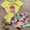 Conjunto Infantil Feminino Blusa Happy Sunday e Short Estampado Fernanda Ramos Kids