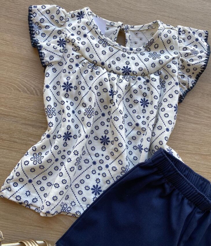 fernandaramoskids com br Conjunto Infantil Feminino Blusa Laise e Short Azul Marinho 1