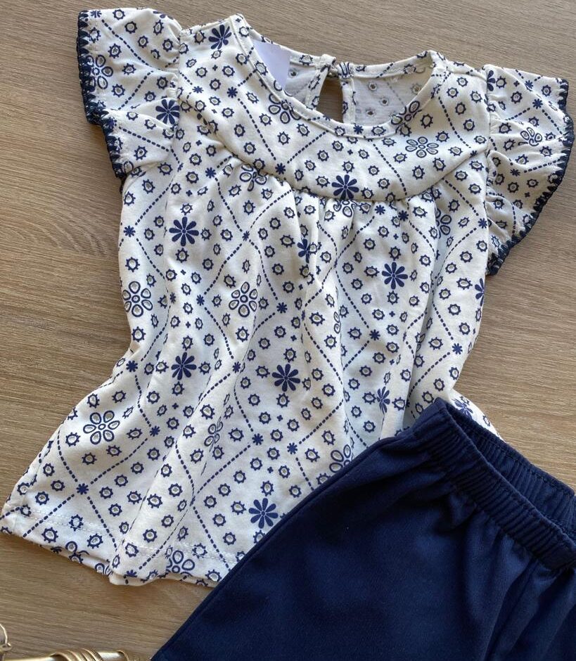 fernandaramoskids com br Conjunto Infantil Feminino Blusa Laise e Short Azul Marinho 1