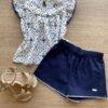 Conjunto Infantil Feminino Blusa Laise e Short Azul Marinho Fernanda Ramos Kids
