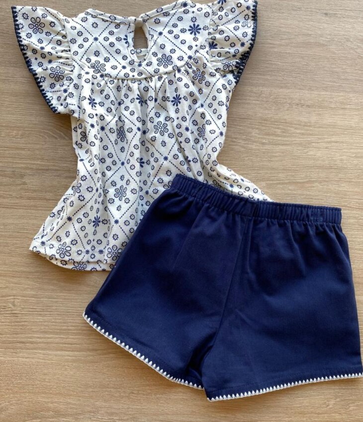 fernandaramoskids com br Conjunto Infantil Feminino Blusa Laise e Short Azul Marinho 3