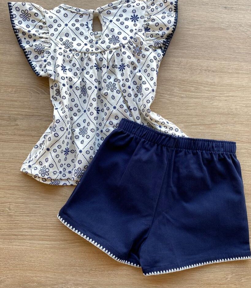 fernandaramoskids com br Conjunto Infantil Feminino Blusa Laise e Short Azul Marinho 3