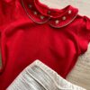 fernandaramoskids com br Conjunto Infantil Feminino Blusa Manga Curta Vermelha e Short Bege 1