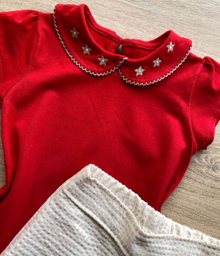 fernandaramoskids com br Conjunto Infantil Feminino Blusa Manga Curta Vermelha e Short Bege 1
