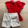 fernandaramoskids com br Conjunto Infantil Feminino Blusa Manga Curta Vermelha e Short Bege 4