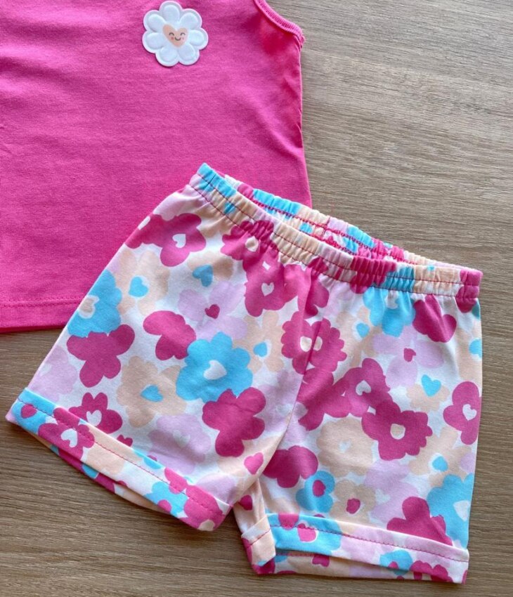 fernandaramoskids com br Conjunto Infantil Feminino Blusa Rosa e Short Estampa Floral 2