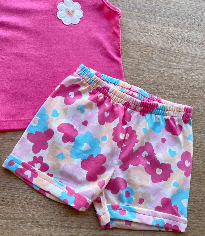 fernandaramoskids com br Conjunto Infantil Feminino Blusa Rosa e Short Estampa Floral 2