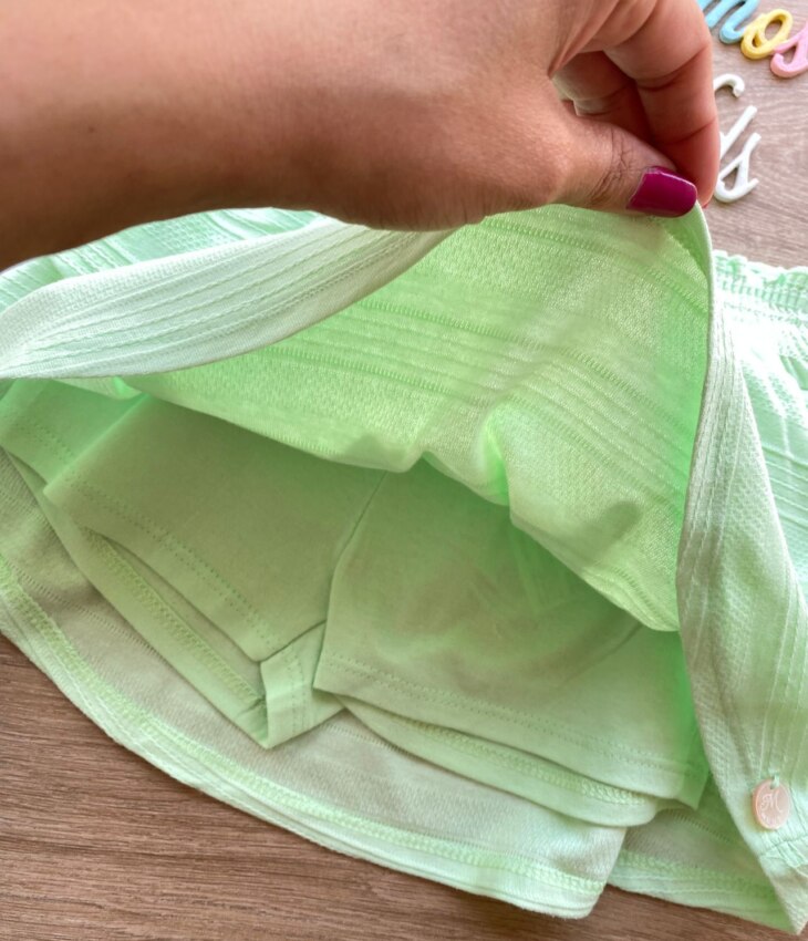 fernandaramoskids com br Conjunto Infantil Feminino Blusa Sereia e Short Saia Verde 2