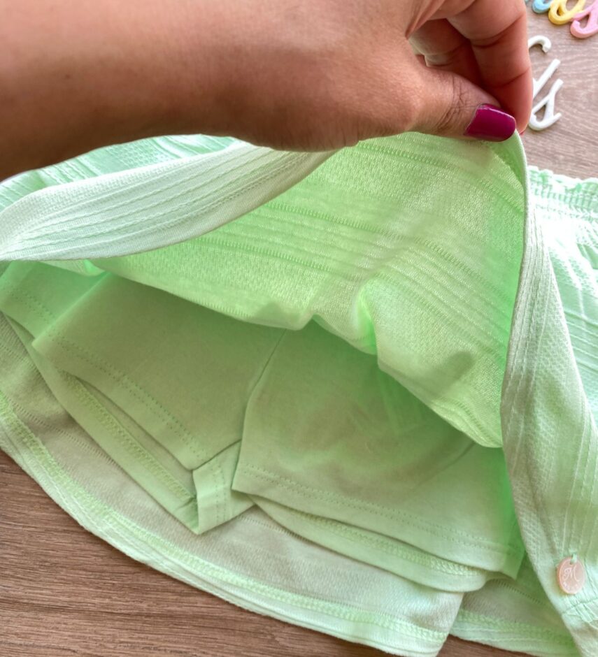 fernandaramoskids com br Conjunto Infantil Feminino Blusa Sereia e Short Saia Verde 2