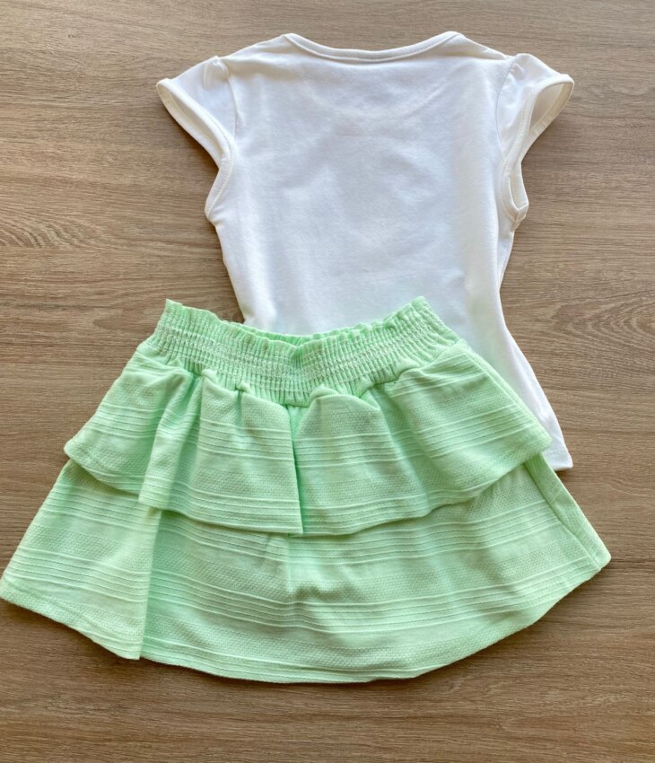 fernandaramoskids com br Conjunto Infantil Feminino Blusa Sereia e Short Saia Verde 4
