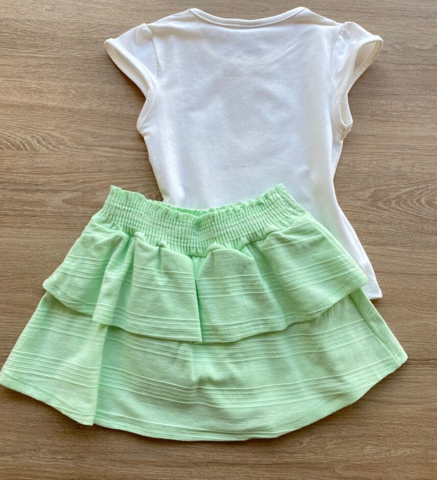 fernandaramoskids com br Conjunto Infantil Feminino Blusa Sereia e Short Saia Verde 4