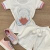 Conjunto Infantil Feminino Blusa Ursinho Manga Curta e Short Branco Fernanda Ramos Kids
