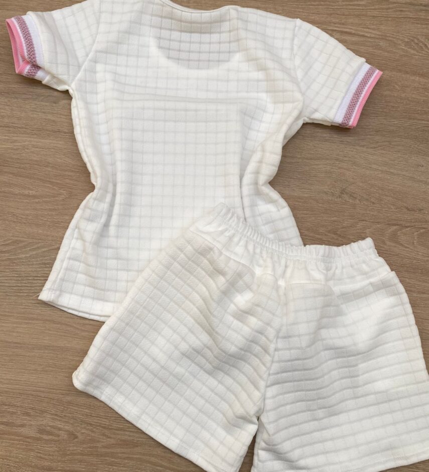 fernandaramoskids com br Conjunto Infantil Feminino Blusa Ursinho Manga Curta e Short Branco 3