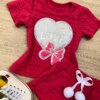 fernandaramoskids com br Conjunto Infantil Feminino Blusa Love Manga Curta e Short Pink 1