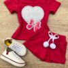 Conjunto Infantil Feminino Blusa Love Manga Curta e Short Pink Fernanda Ramos Kids