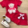 Conjunto Infantil Feminino Blusa Ursinho Manga Curta e Short Pink Fernanda Ramos Kids