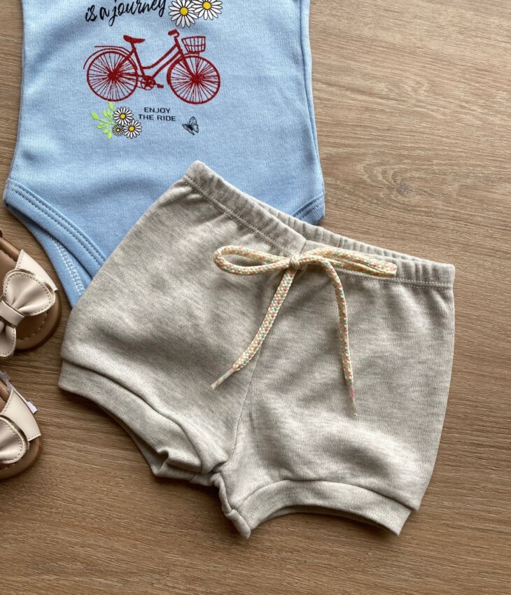 fernandaramoskids com br Conjunto Infantil Feminino Body Azul Short Cinza 1