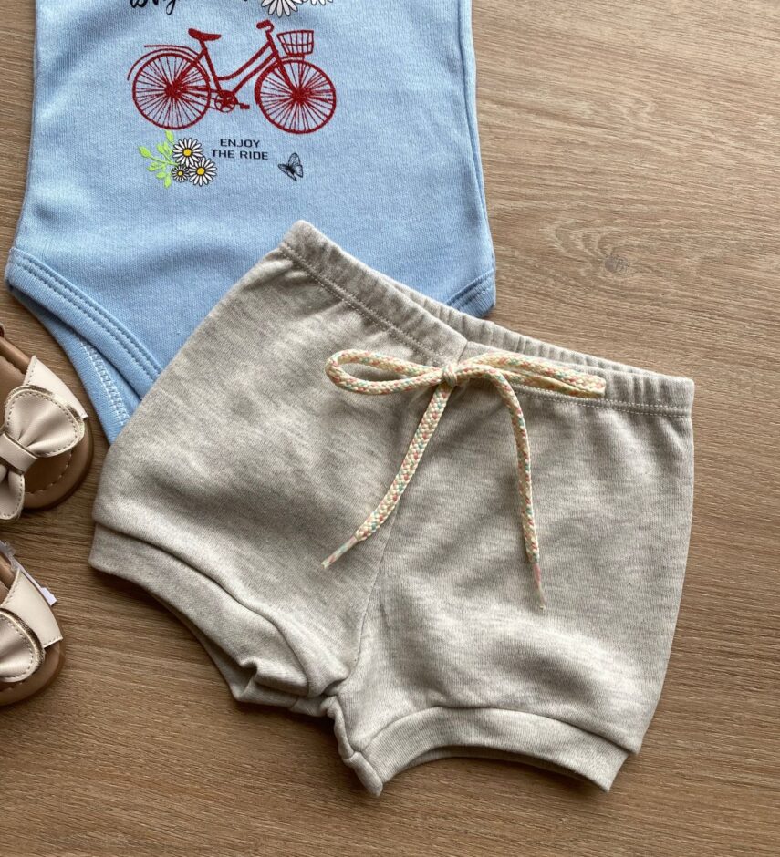fernandaramoskids com br Conjunto Infantil Feminino Body Azul Short Cinza 1
