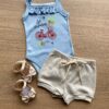 Conjunto Infantil Feminino Body Azul Short Cinza Fernanda Ramos Kids