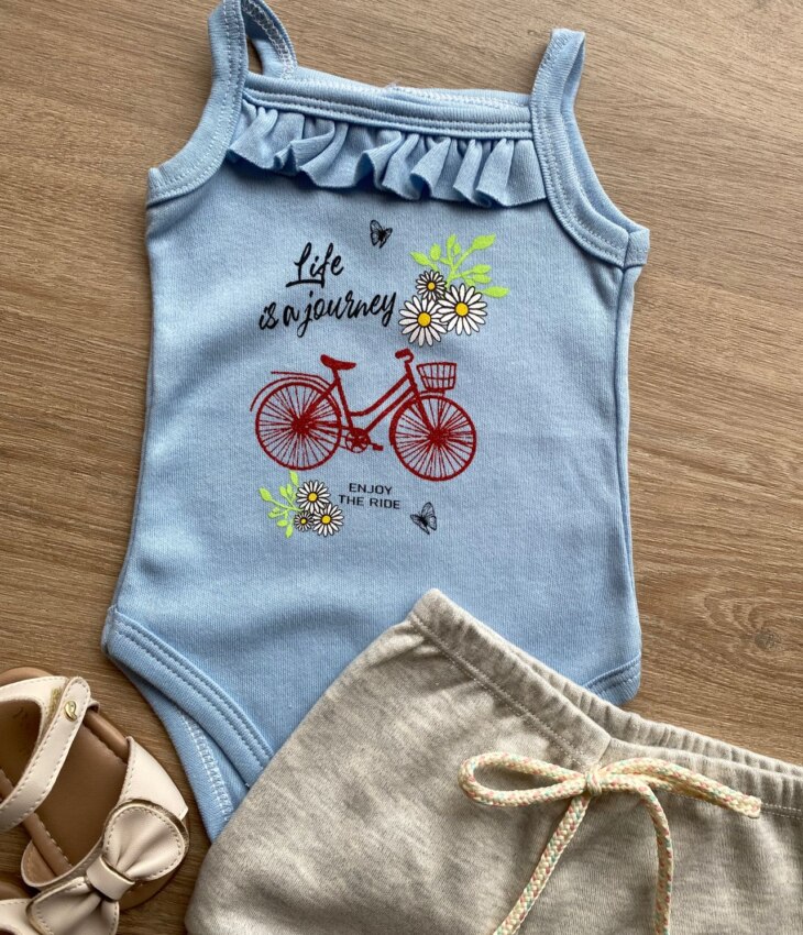 fernandaramoskids com br Conjunto Infantil Feminino Body Azul Short Cinza 2