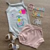 Conjunto Infantil Feminino Body Cinza com Estampa e Short Rose Fernanda Ramos Kids