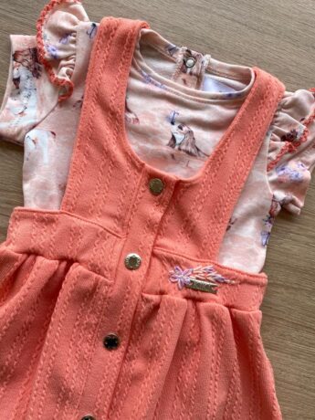 fernandaramoskids com br Conjunto Infantil Feminino Body Estampa Dog e Salopete Salmão 1