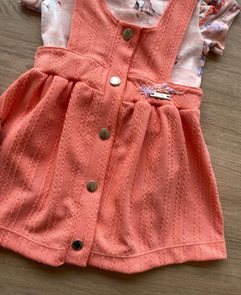 fernandaramoskids com br Conjunto Infantil Feminino Body Estampa Dog e Salopete Salmão 2