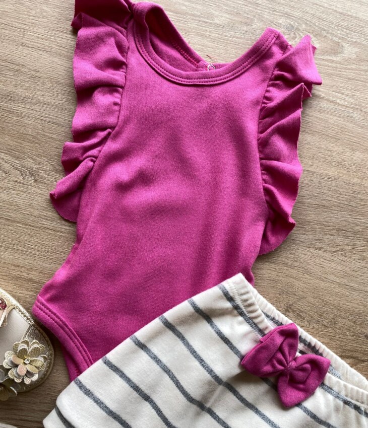 fernandaramoskids com br Conjunto Infantil Feminino Body Fúcsia e Short Listrado 1