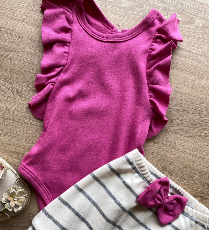fernandaramoskids com br Conjunto Infantil Feminino Body Fúcsia e Short Listrado 1