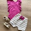 Conjunto Infantil Feminino Body Fúcsia e Short Listrado Fernanda Ramos Kids