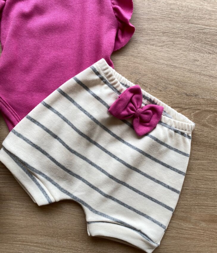 fernandaramoskids com br Conjunto Infantil Feminino Body Fúcsia e Short Listrado 2